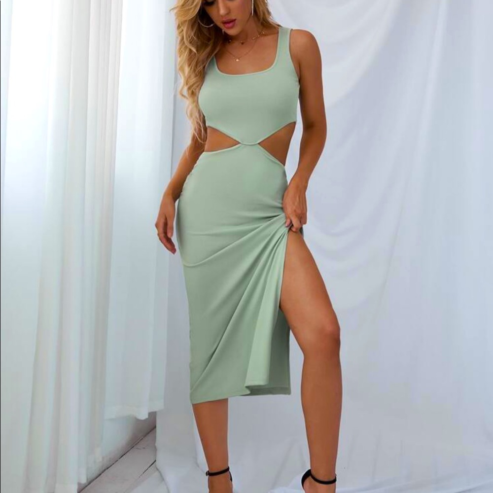 Cut Out Waist Split Thigh Dress